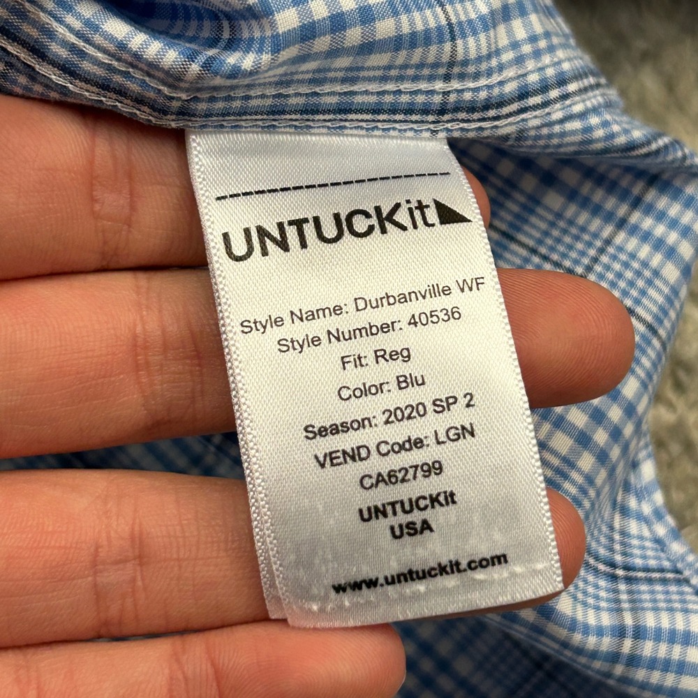 UNTUCKit Button Down Shirt Durbanville WF Large Blue Plaid Wrinkle Free - Picture 6 of 9